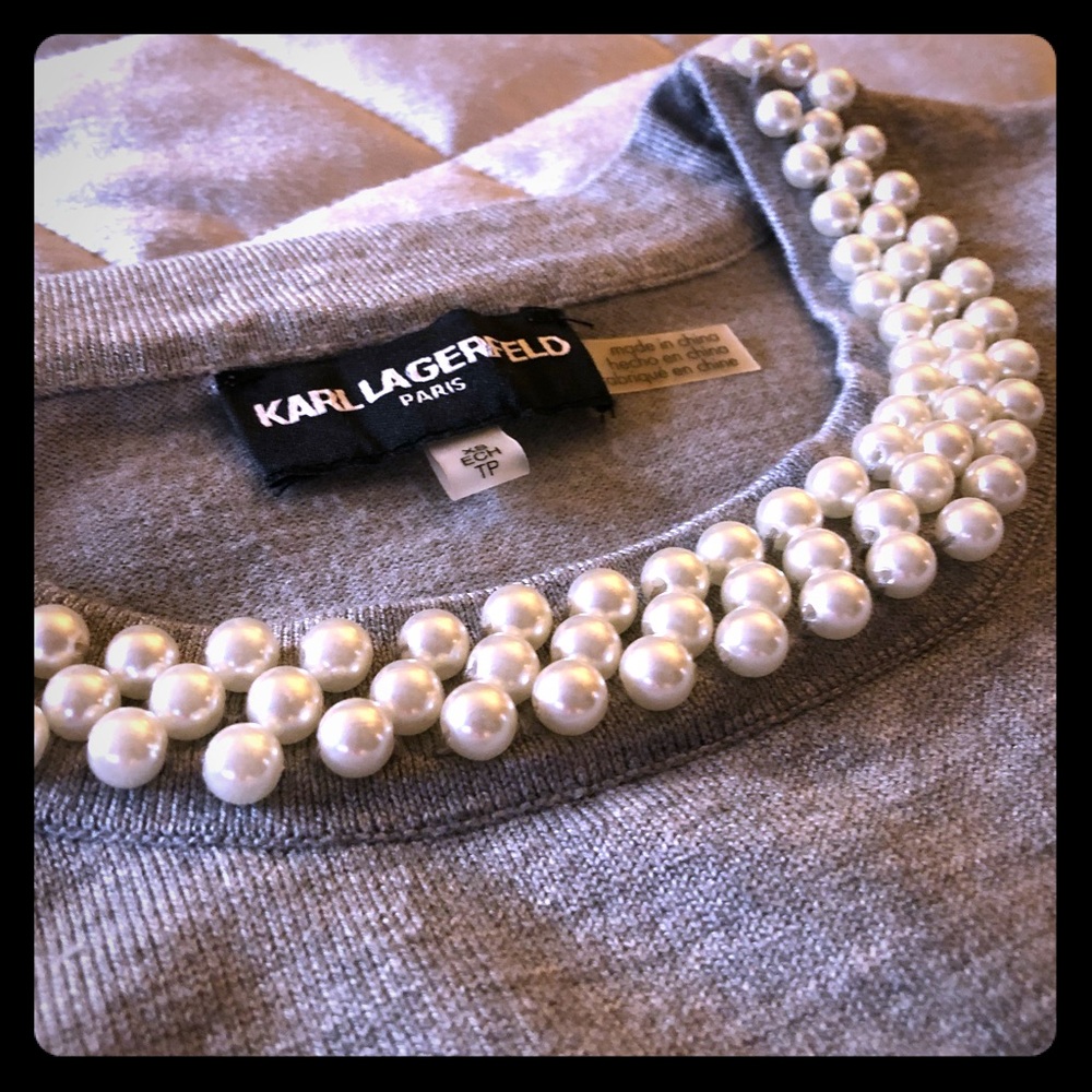 Karl Lagerfield cold shoulder pearl neck sweater